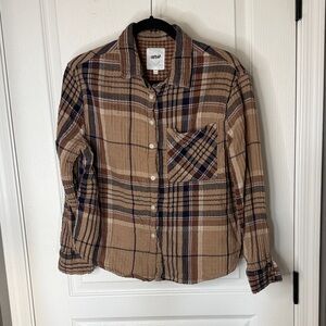 Aerie Plaid Button Down Shirt - Brown and Blue